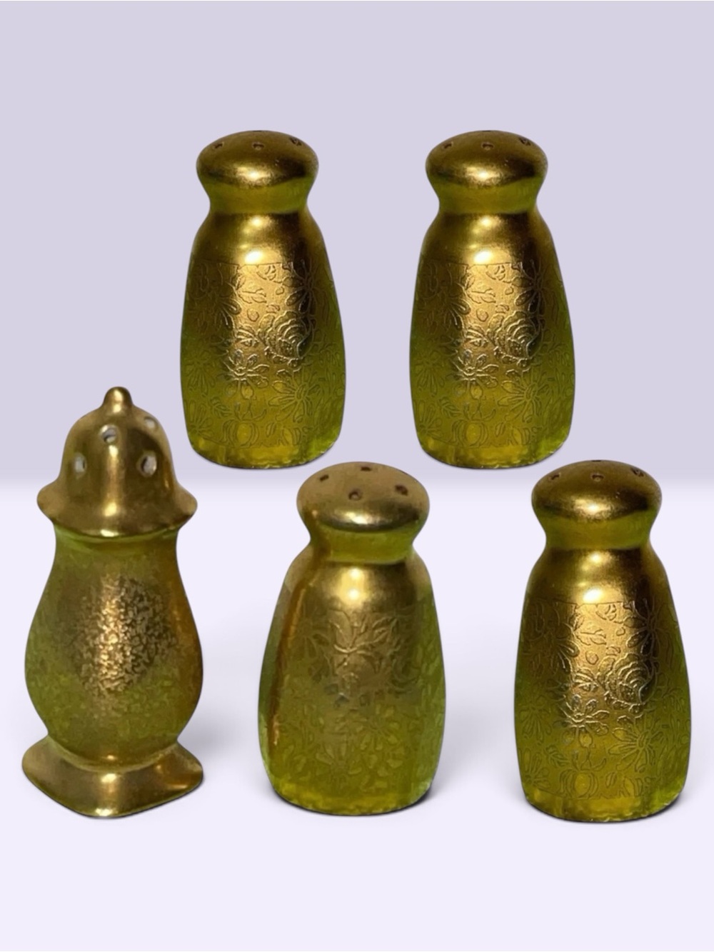Pickard Salt & Pepper Shakers Lot Of 5 Gold Gilt 2” Vintage Porcelain Japan